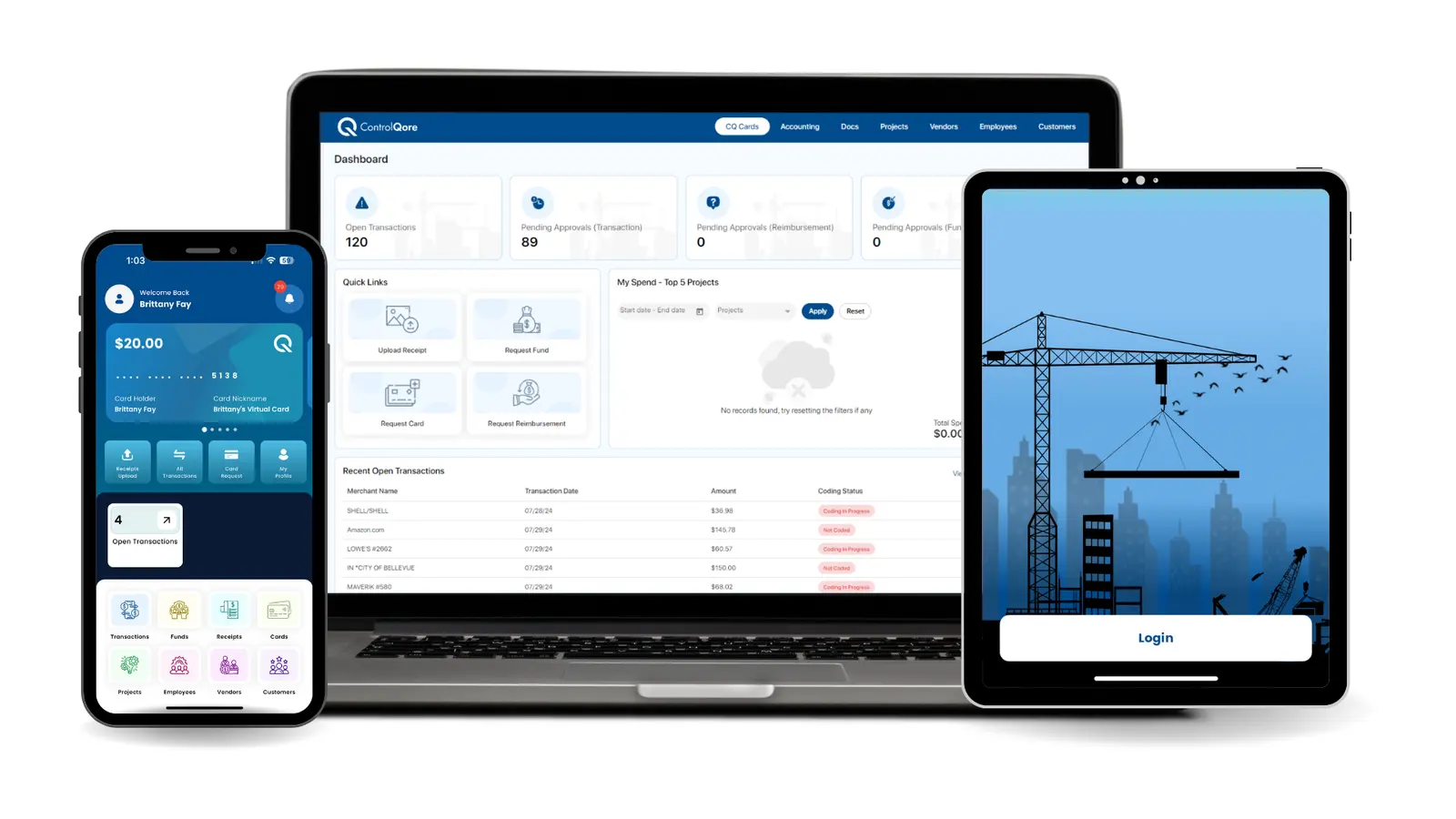 ControlQore mobile app on a phone
